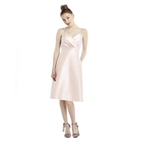 Alfred Sung faux wrap MID Cocktail Dress In Blush Pink Size 12 NWT D777 - Picture 1 of 6